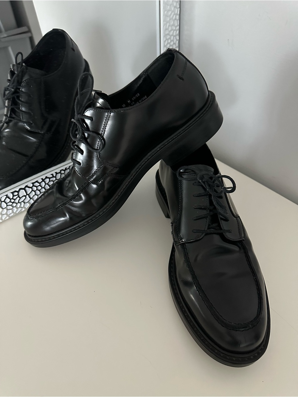 Bostonian Made in Italy Men's Black Leather Derby Shoes - Classic Lace-Up Sz 10